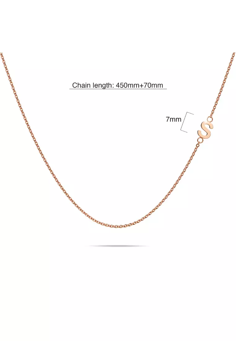 Sparkling Alphabet Initials Stainless Steel Necklace in Rose Gold - S