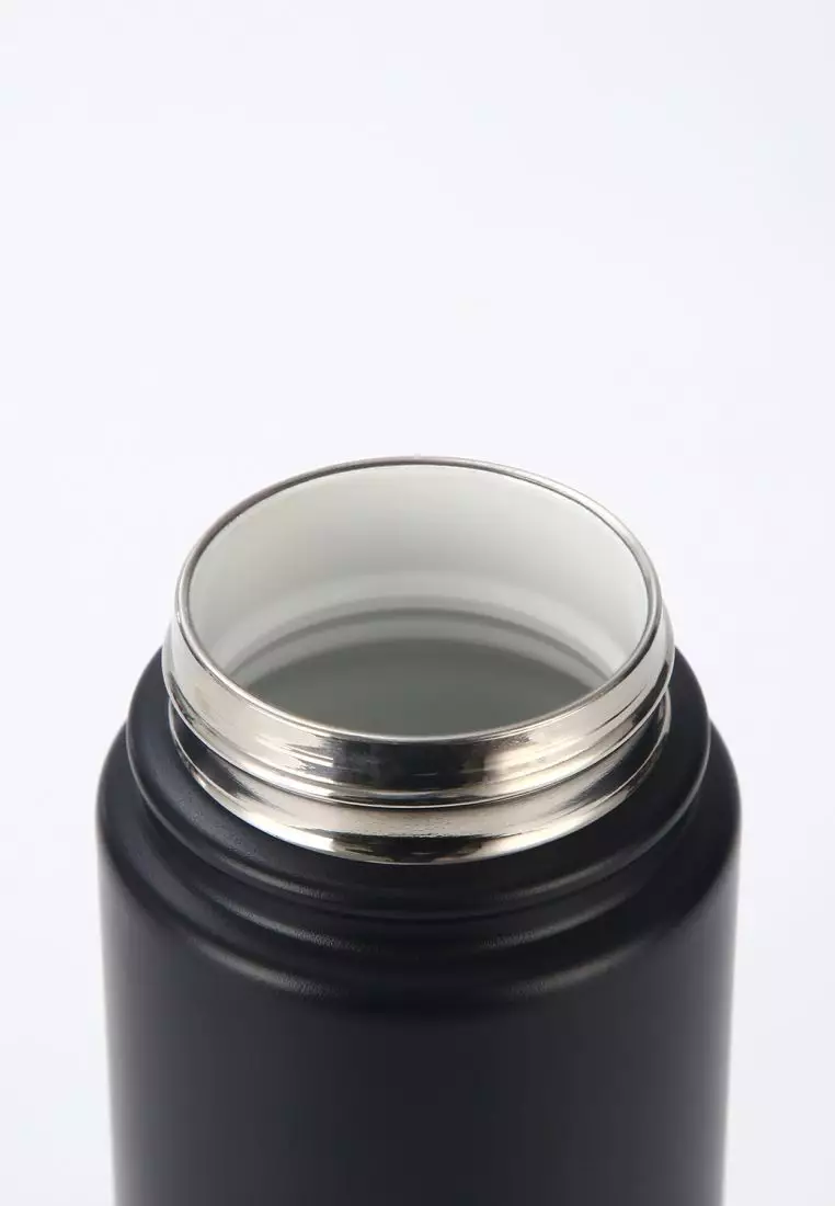 Crossing Urban Ceramic S/S Insulated Flat Cap Bottle With Handle 600ml - Skyline Singapore (Black)