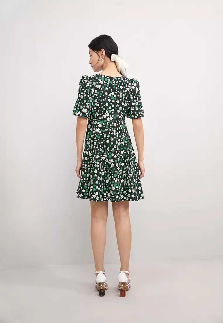 V-Neck Short Sleeve Floral Mini Dress