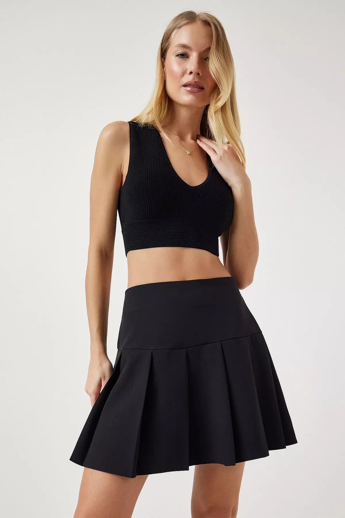 High Waist Pleated Mini Skirt