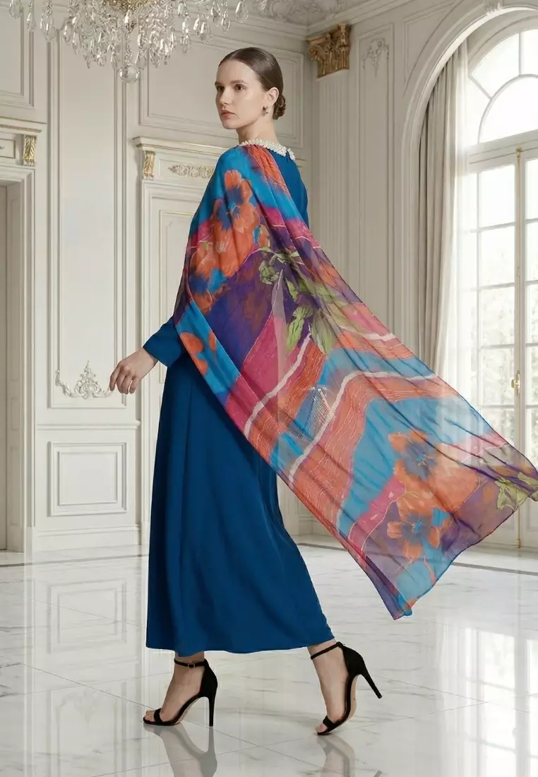 Asymmetrical Side Cape Kaftan in Silk