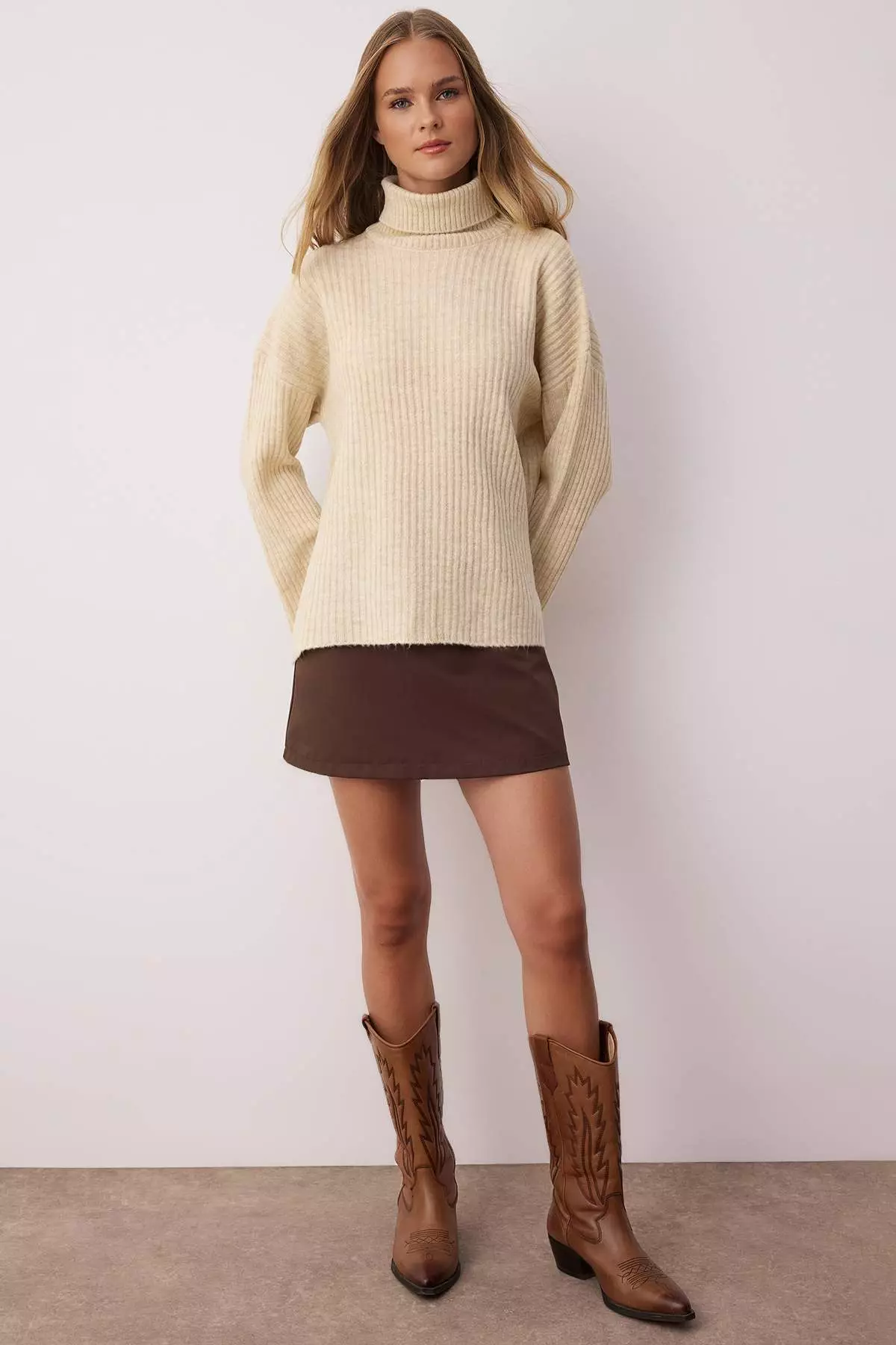 Stone Soft Textured Wide Fit Knitwear Sweater