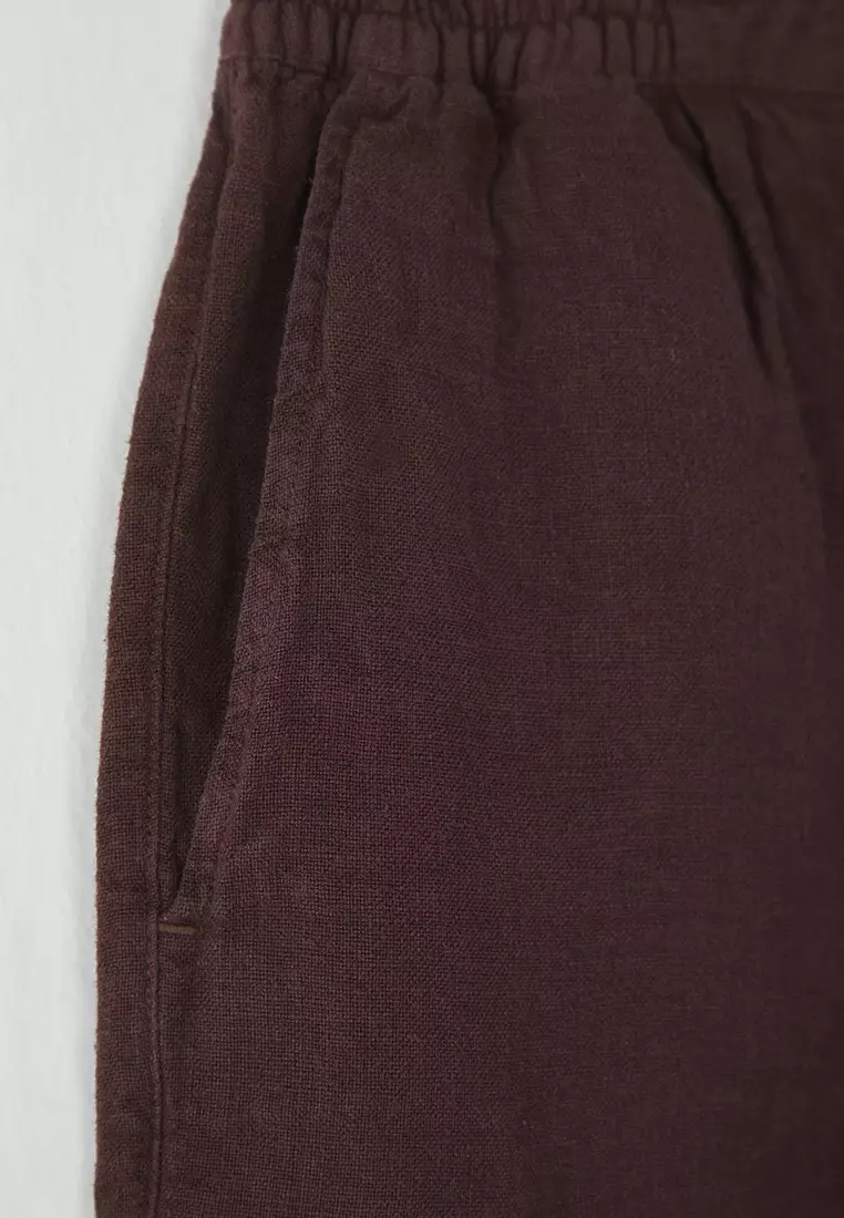 Brown Limited Edition 100% Linen Regular Fit Shorts & Bermuda TMNSS24SR00050
