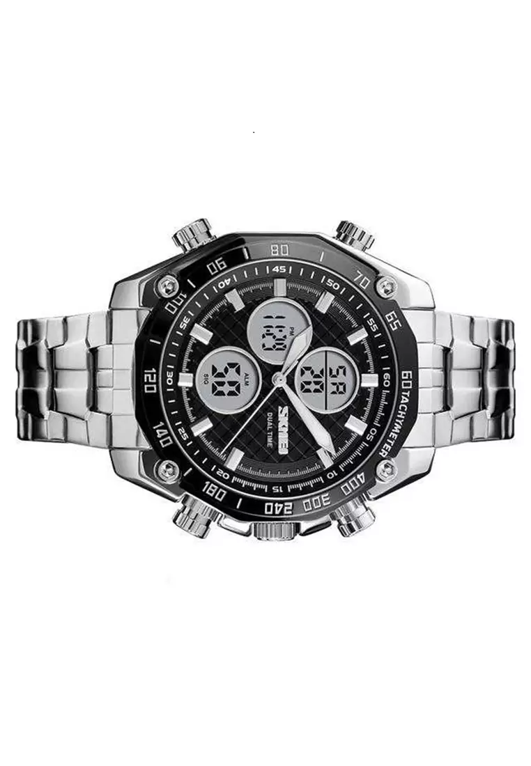 Jam Tangan Kasual Digital Analog Pria LED Waterproof Strap Tali Material Stainless Steel NL99 ORIGINAL