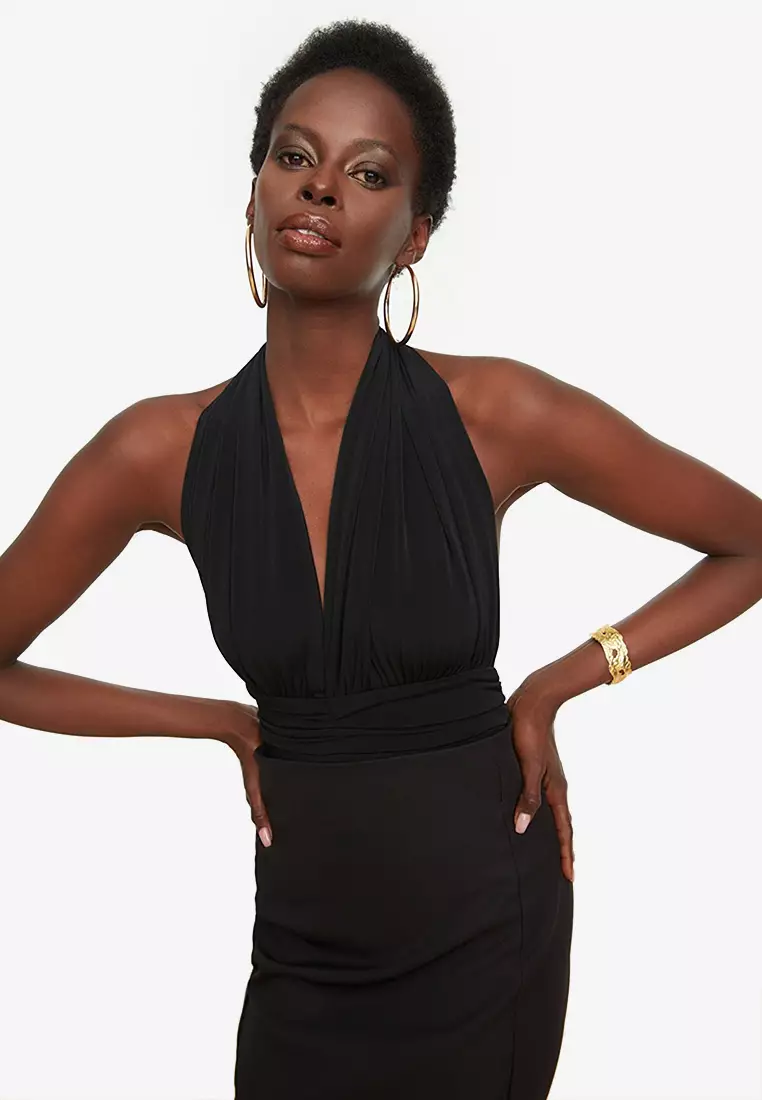 Buy Trendyol Slit Detail Halter Neck Dress in Black 2024 Online