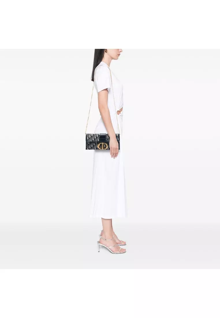 Pre-Loved Dior Oblique Canvas 30 Montaigne Clutch With Chain