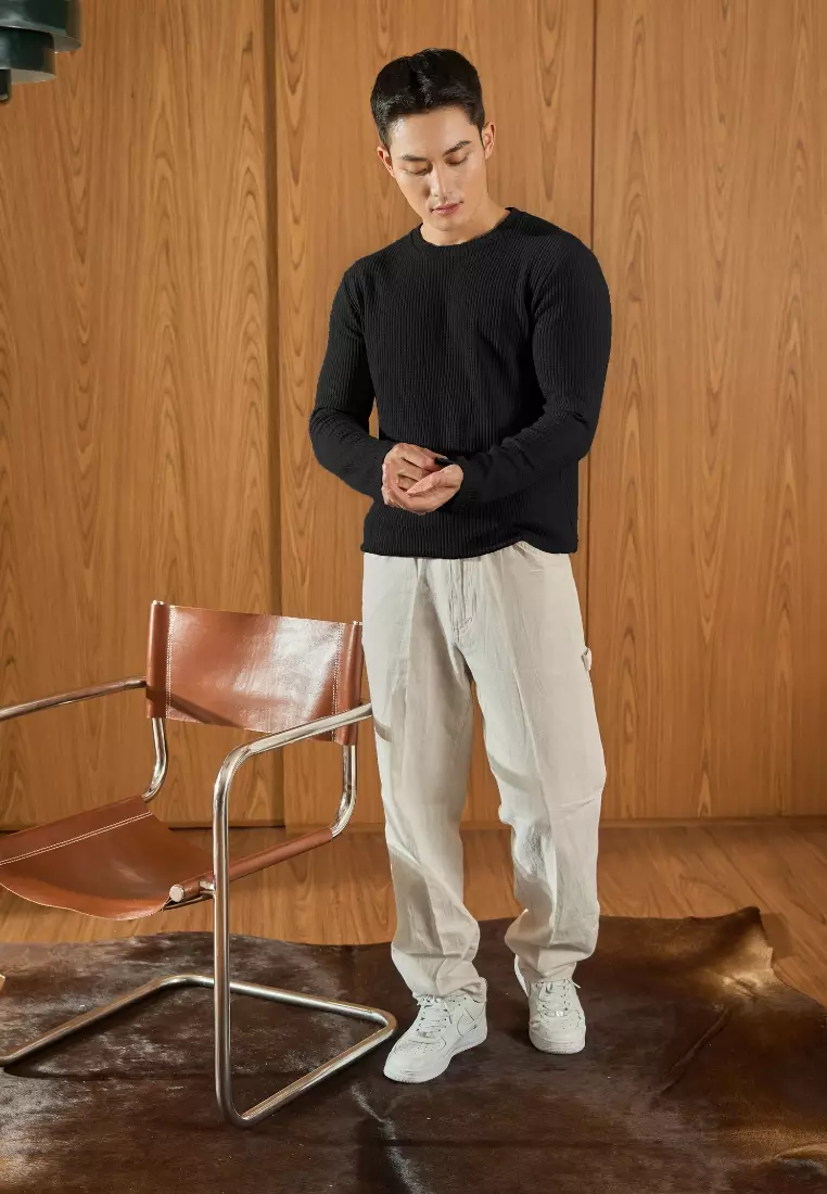 Kale Raffle Black / Kaos Polos Tekstur Lengan Panjang Pria / Unisex