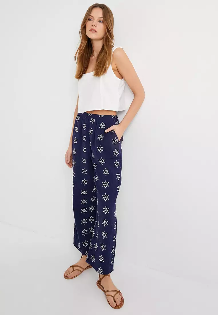 Embroidered Wide Leg Trousers