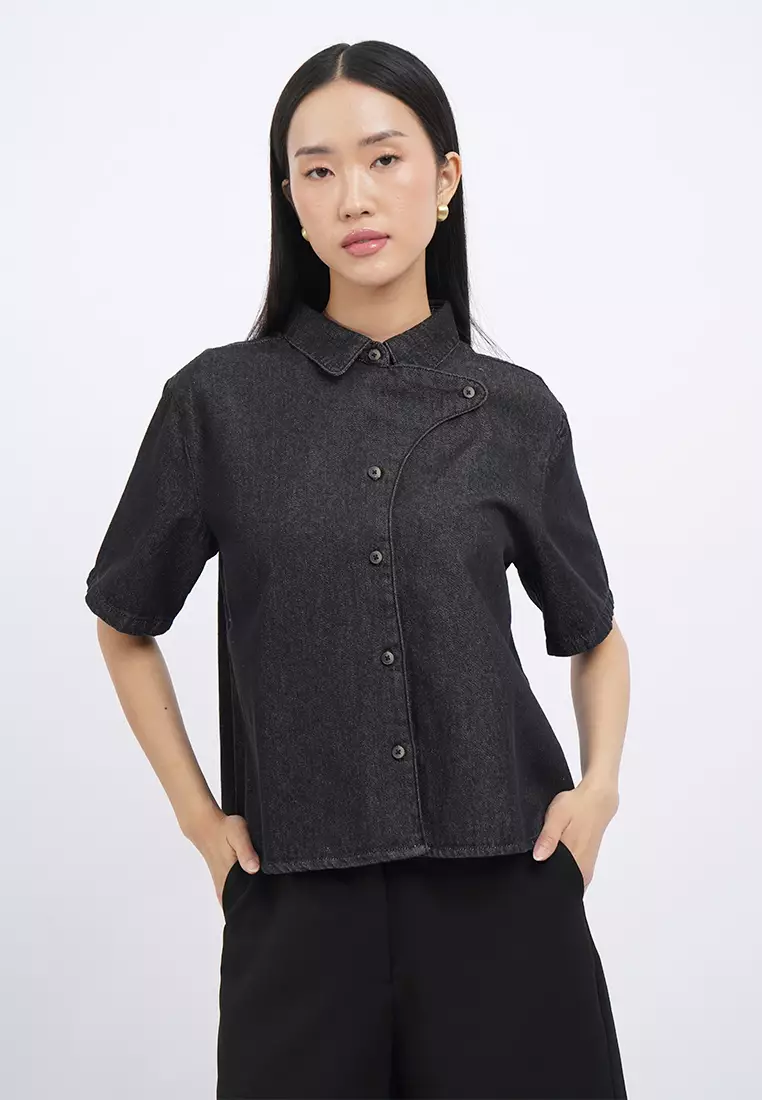 Boxy Denim Shirt with Curve Details