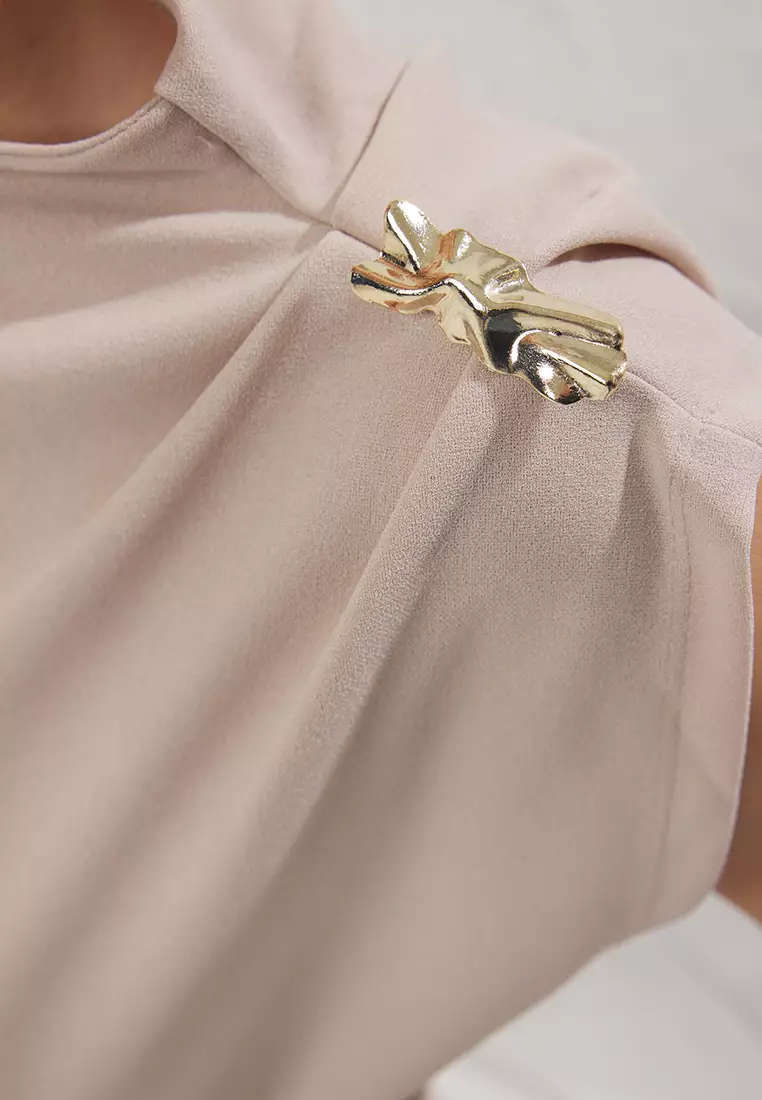 Stone Fitted/Body-Sit Accessory Detail Draped Elastic Knitted Blouse TWOSS25BZ00044