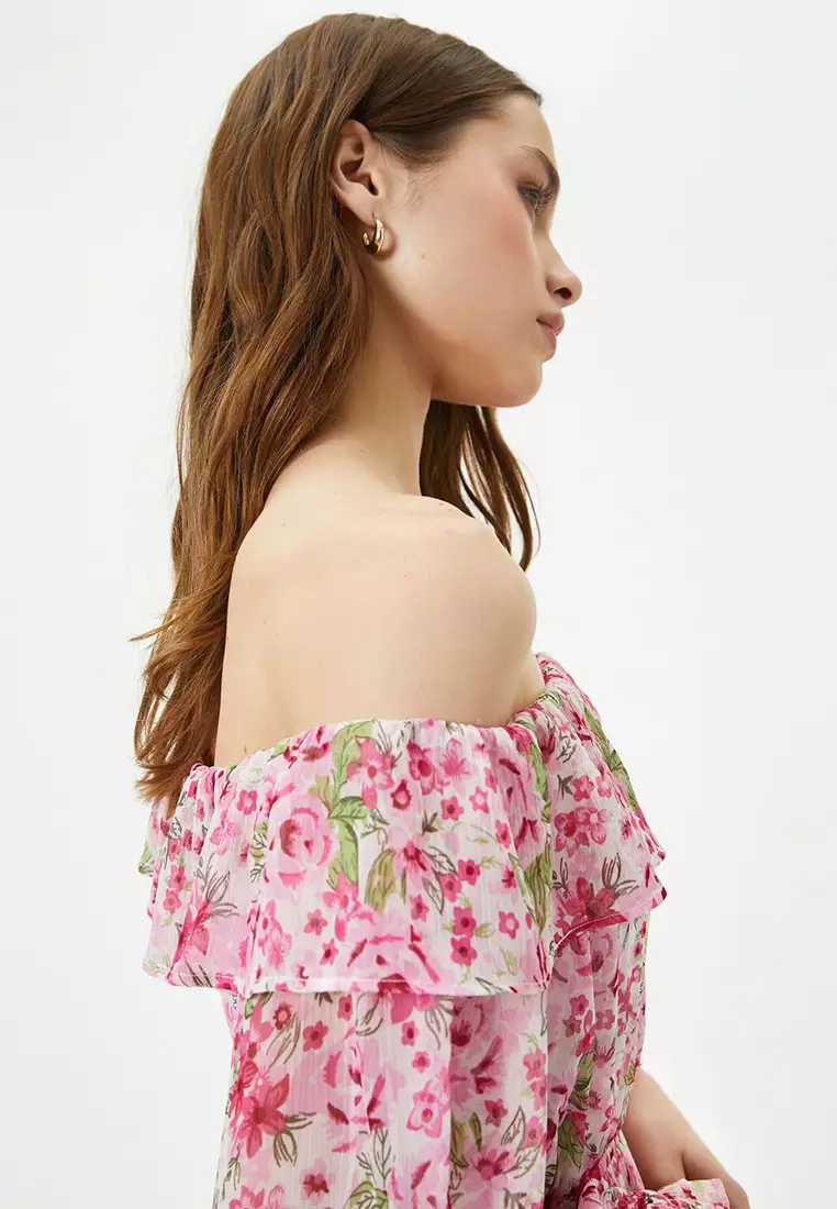 Floral Midi Off Shoulder Dress