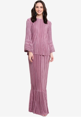 Pleated Crop Kurung from Lubna in Purple