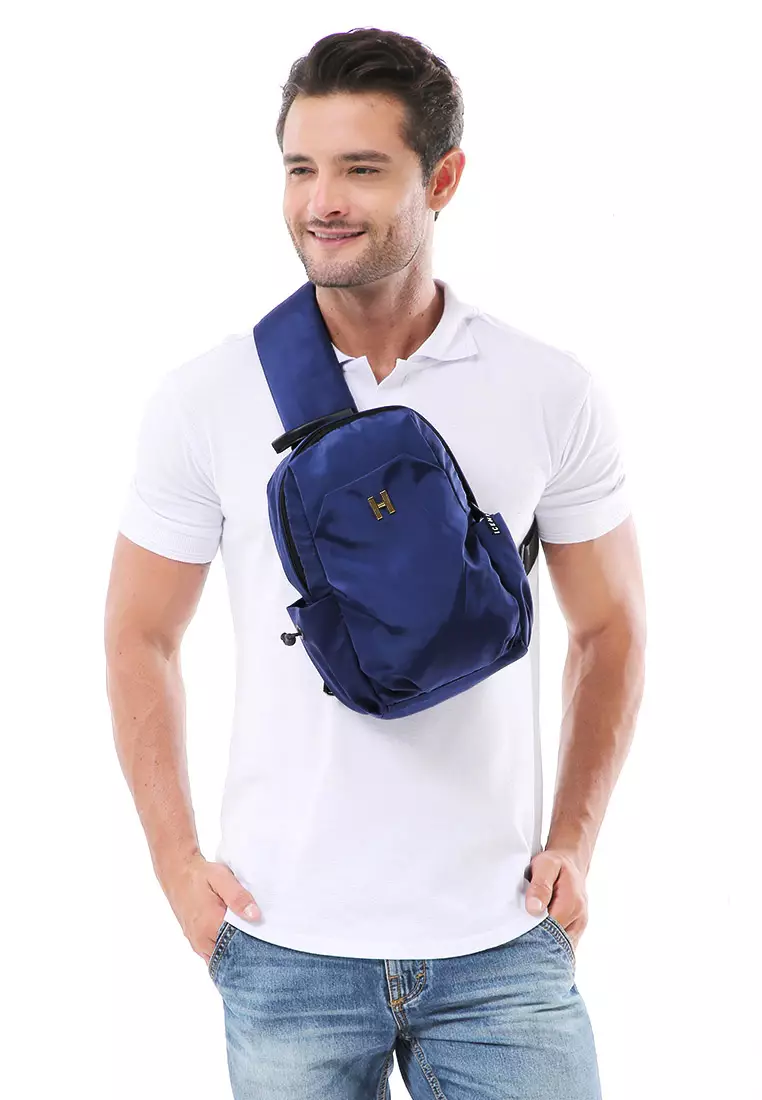 Roger Tas Selempang Pria Shoulder Bag Water Resistant Large Compartment Material Nylon ORIGINAL - Blue