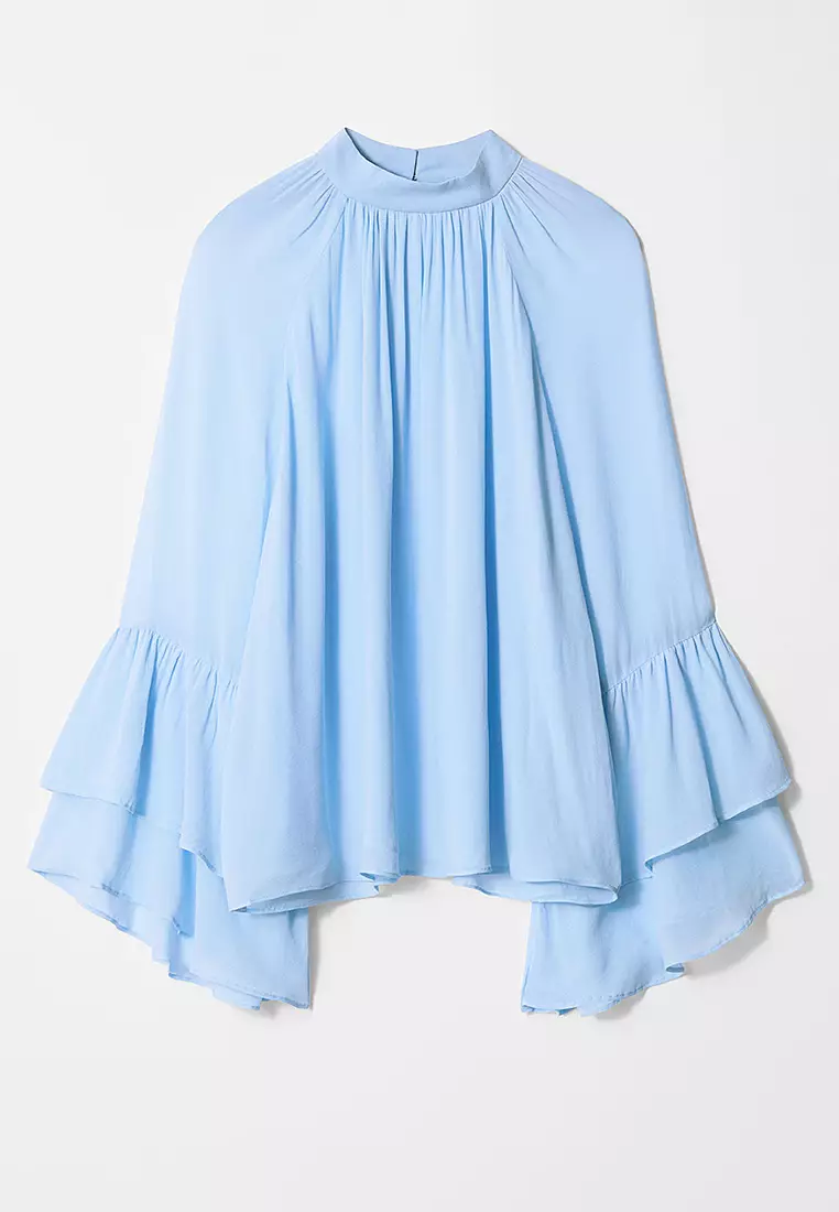 Flounced Stand-Collar Blouse