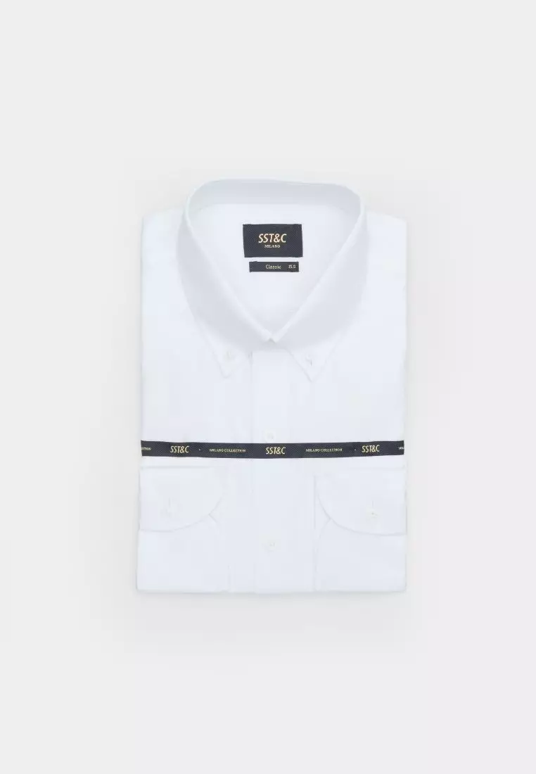 #米蘭系列 白色方格紋理標準版襯衫