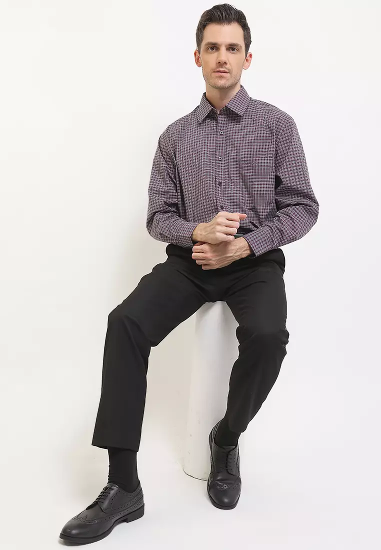 Kemeja Lengan Panjang Pierre Cardin Check Kollec - Casual Brown