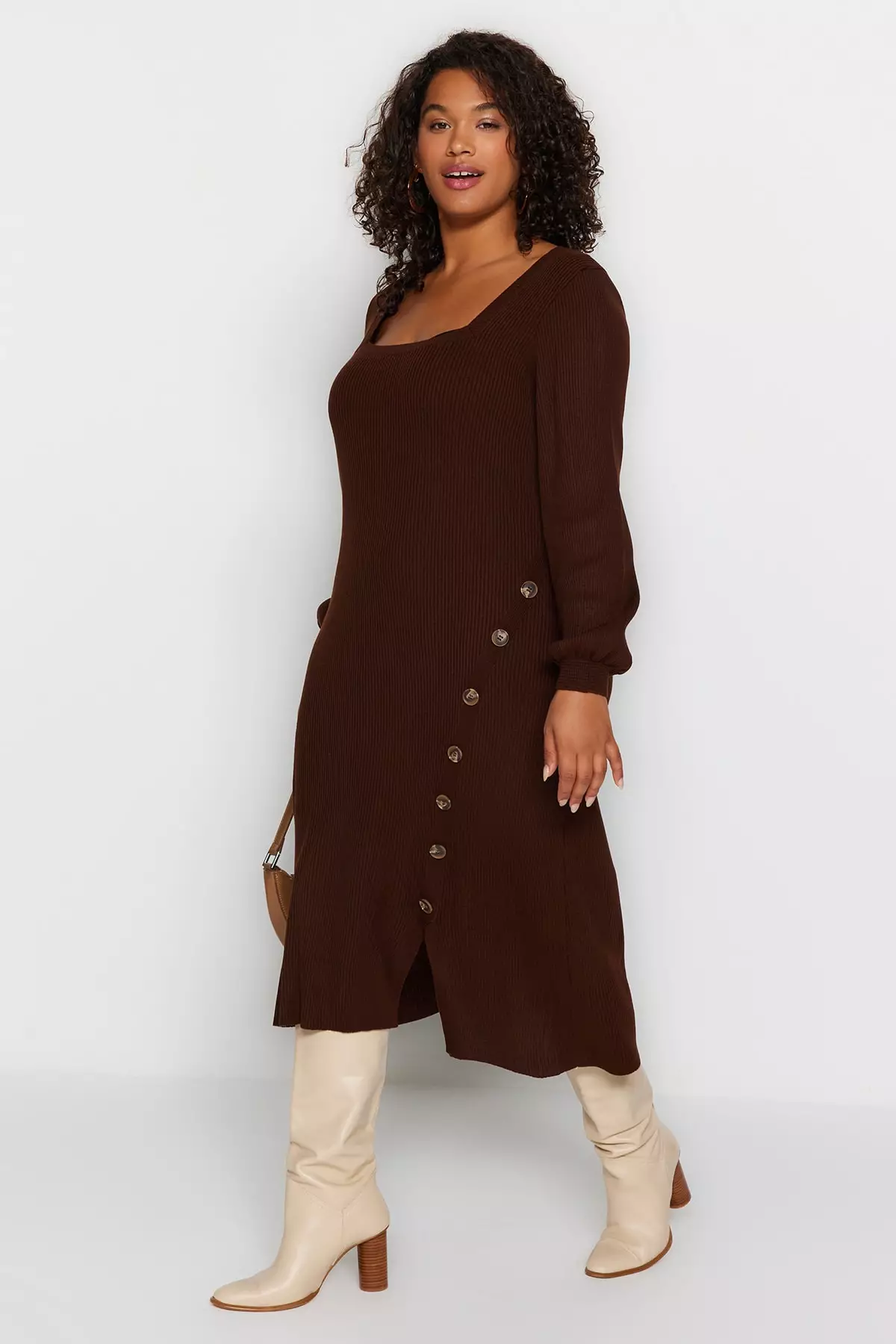 Plus Size Sweater Dress With Buttons Detail