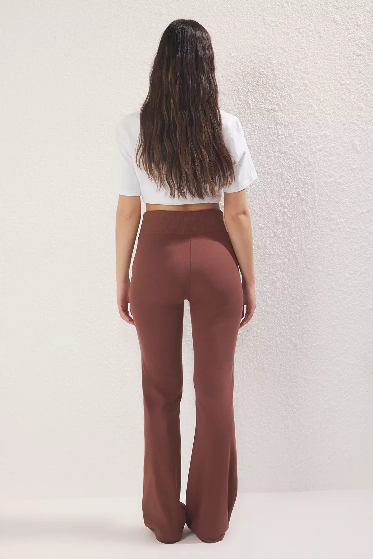 Brown Wide Leg/Spanish Leg High Waist Interlock Stretchy Knitted Trousers TWOAW25PL00006
