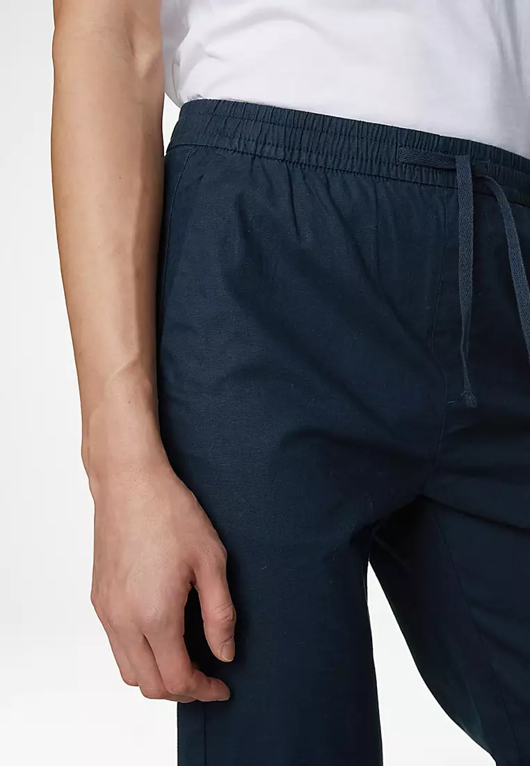 Tapered Fit Linen Blend Trousers