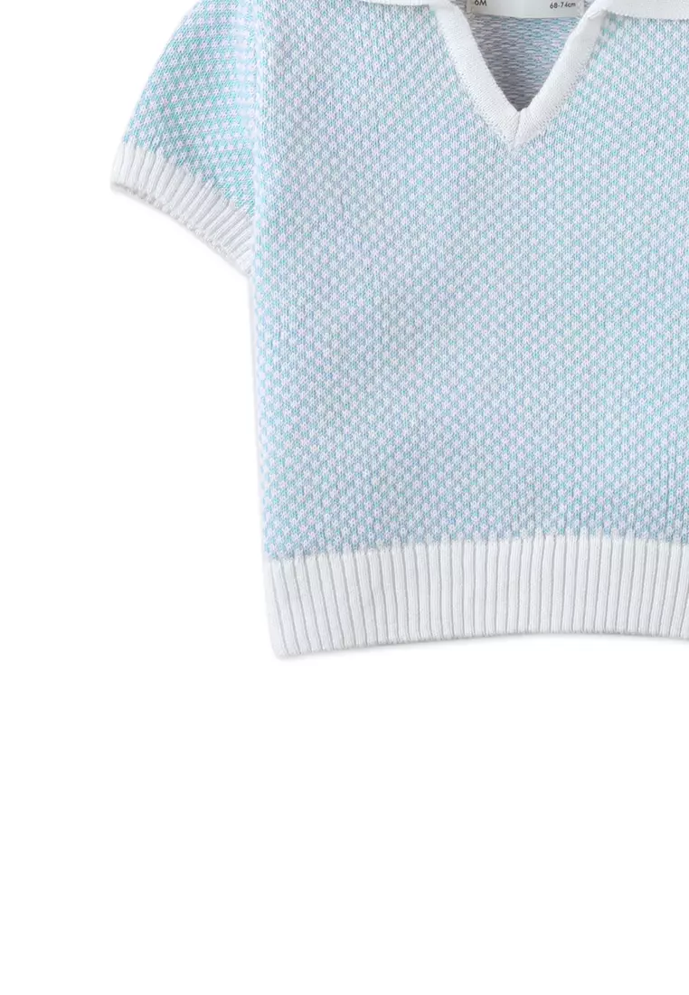 Baby Lucius Popcorn Polo with Ribbed Cuffs & Hem