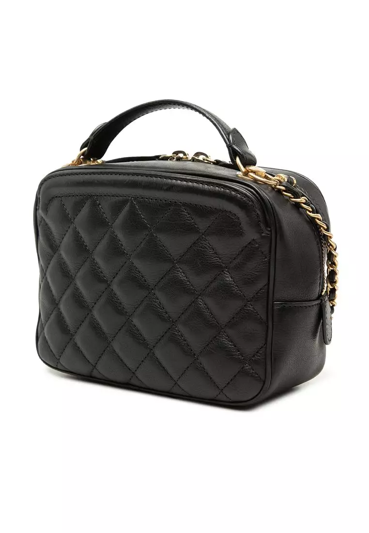 Pre-Loved Chanel Small Cc Quilted Lambskin Top Handle Vanity Case With Chain