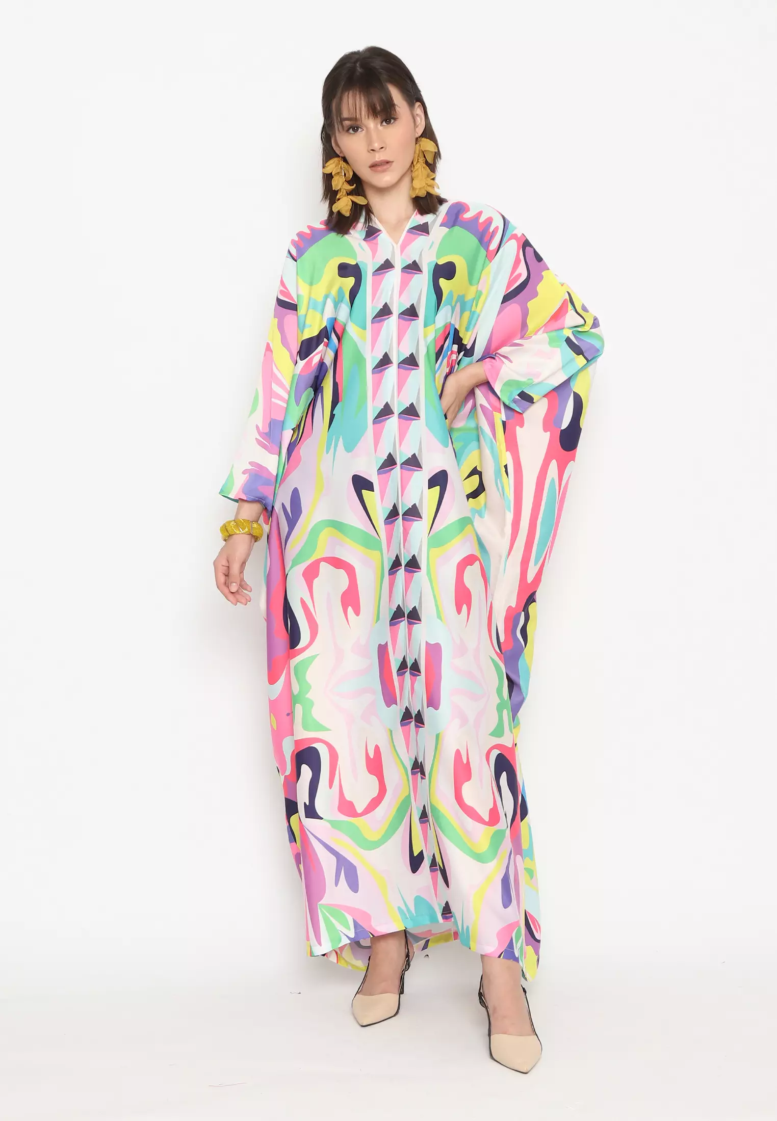 Kanzi Long Sleeve Abstract Kaftan