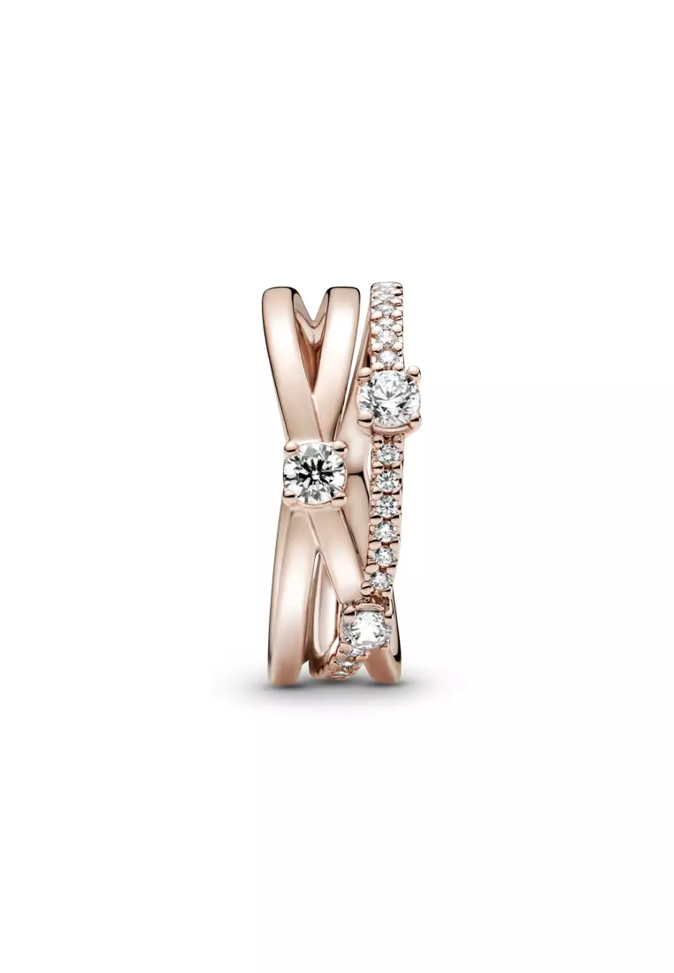 Pandora 14K Rose Gold-Plated Sparkling Triple Band Ring