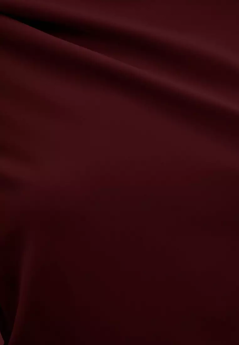 Burgundy Shawl Detailed Lined Evening Dress Tctss24Db00036