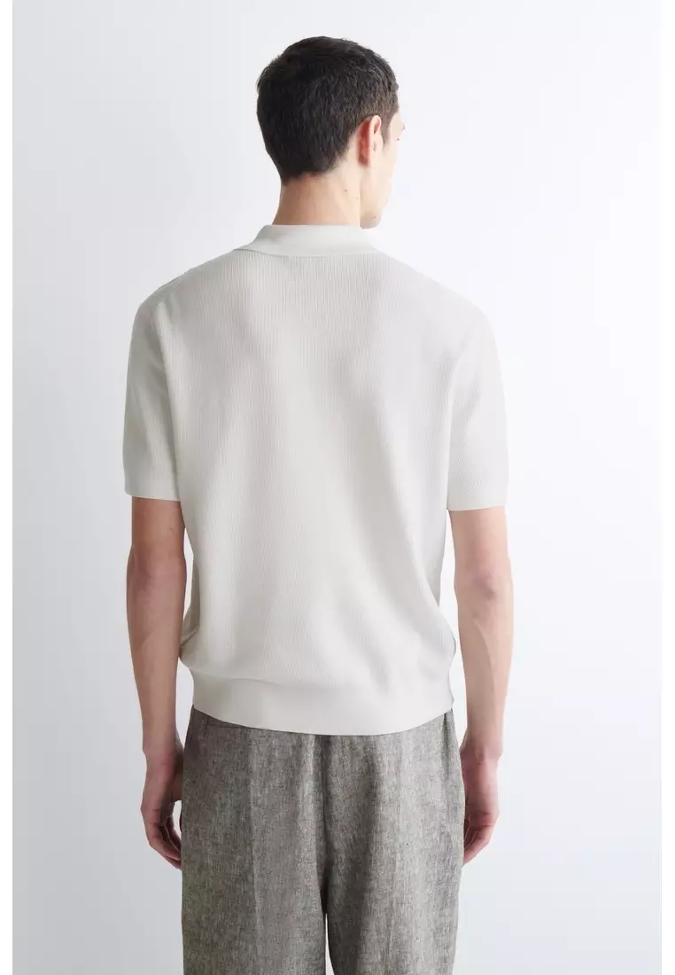 TEXTURED-PANEL COTTON POLO SHIRT
