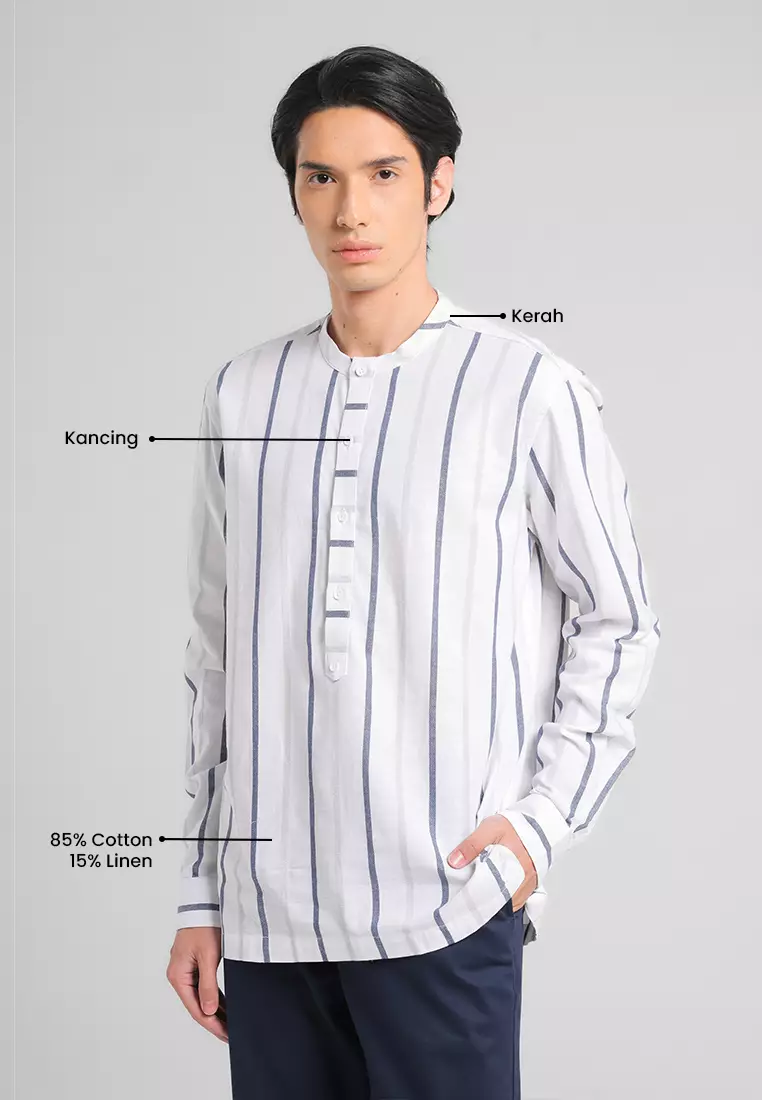MANZONE X Adipati Dolken - Kemeja Koko Shanghai Lengan Panjang Pria Ezzat Comfort Fit - White Warna White