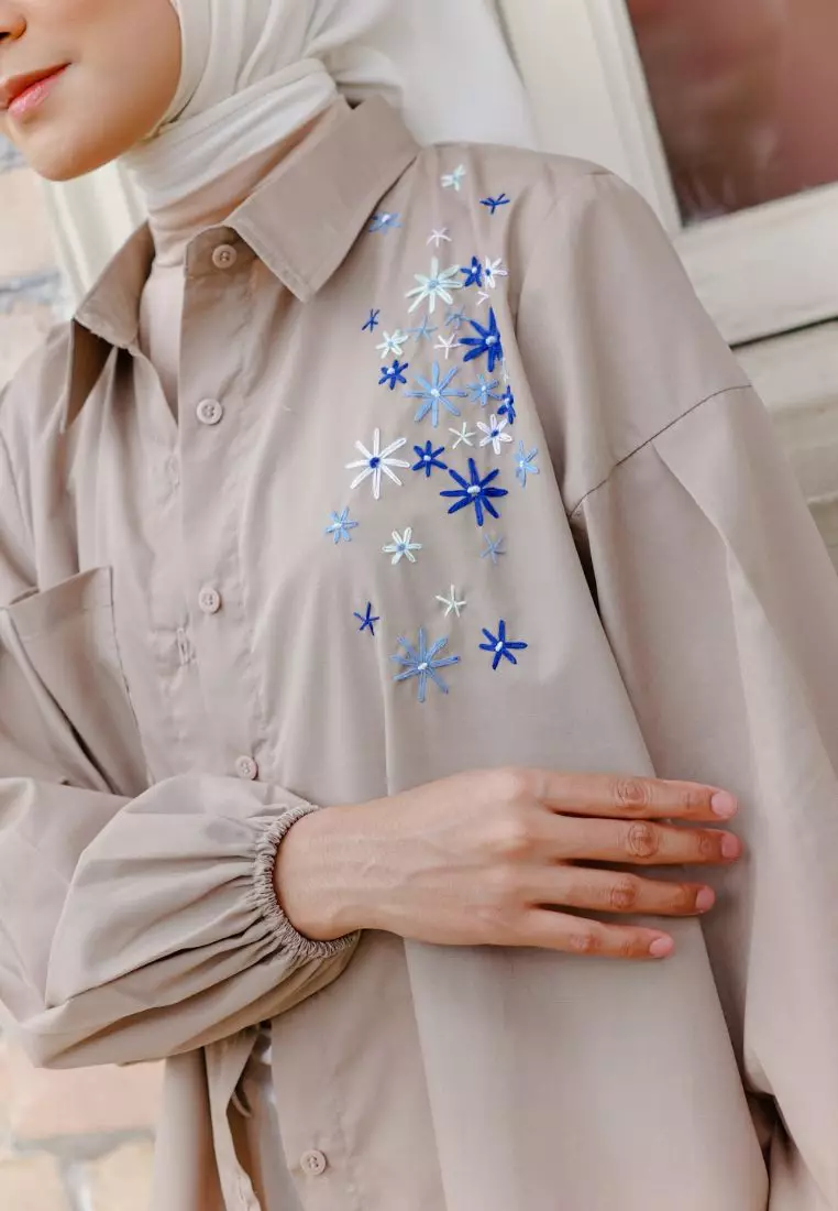 Donia Embrodery Top Cream - Blouse Atasan Wanita