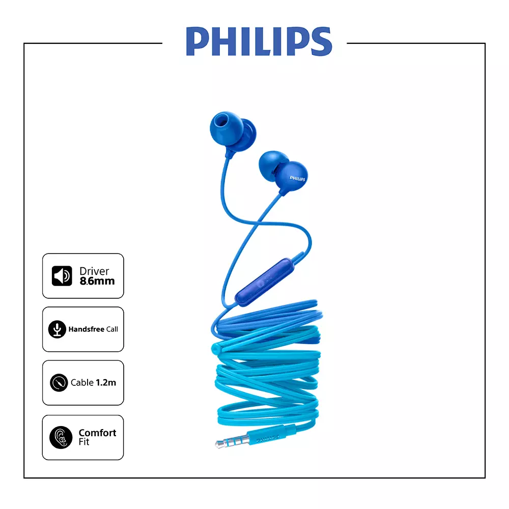Jual Philips PHILIPS Earphone With Mic SHE 2405 Blue Original 2024