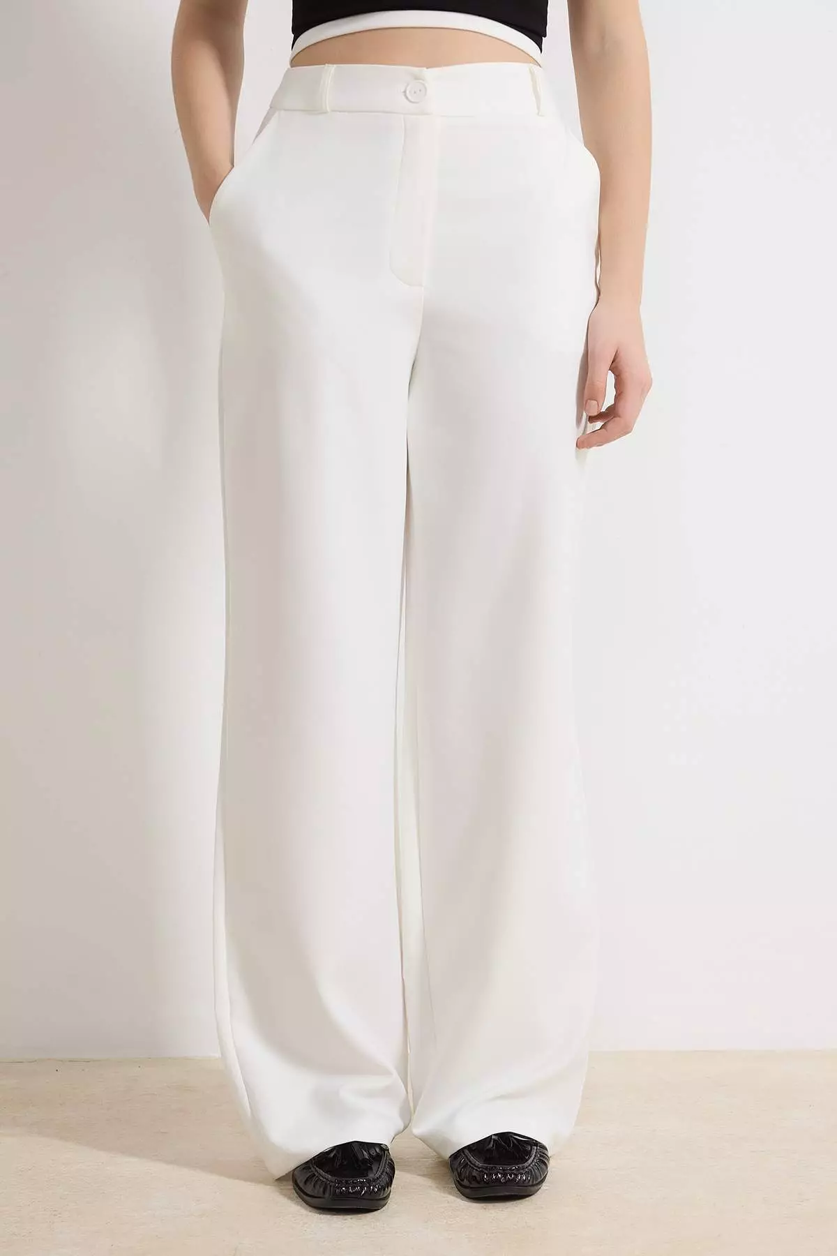 White Wide Leg /Wide Leg Bootcut Woven Fabric Trousers Twoaw21Pl332