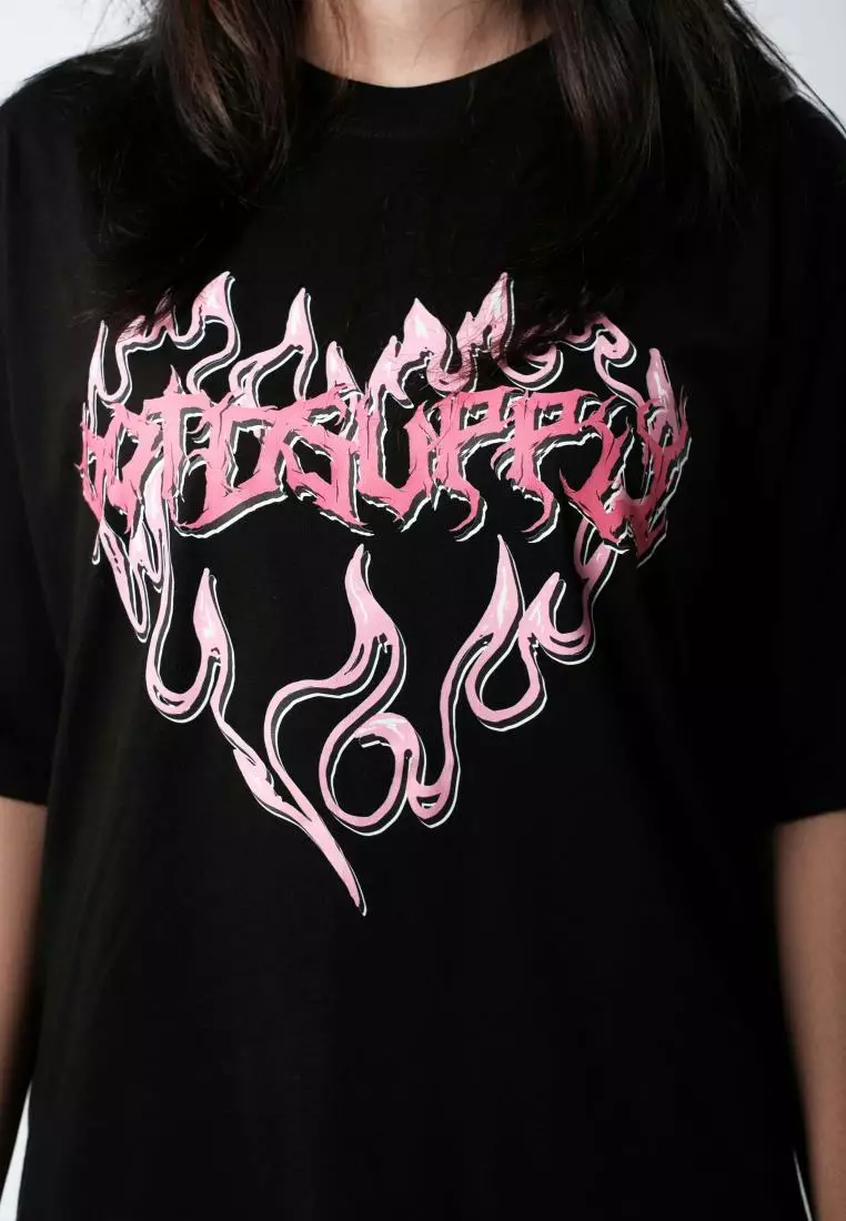 OOTDSUPPLY Reguler Tshirt 24s Blaze Heart Black & White | Kaos Pria & Wanita TS078