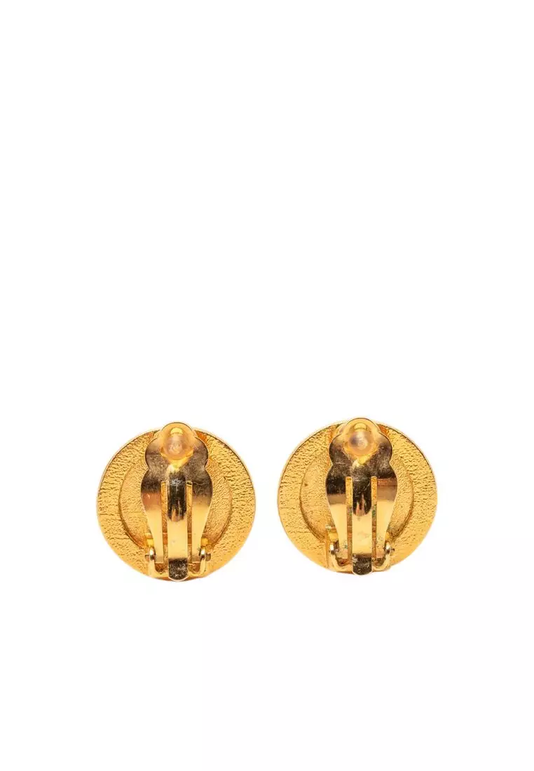 Pre-Loved Chanel Gold Plated Coco Profile Round Clip On Earrings