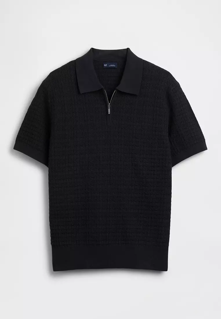 Textured Zip Sweater Polo Shirt