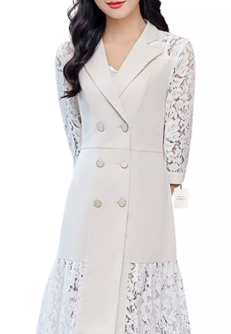 Long sleeve lace patchwork knot shop skater dress