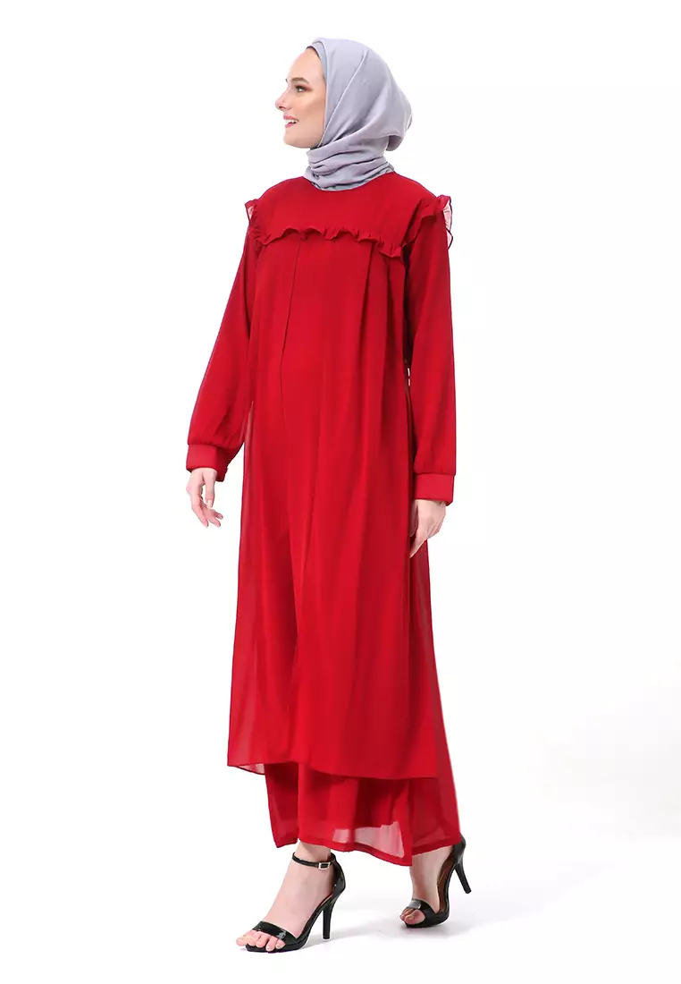 Syabrina Gamis Maxy Design Renda Fashion Muslimah Wanita High Quality - Maroon