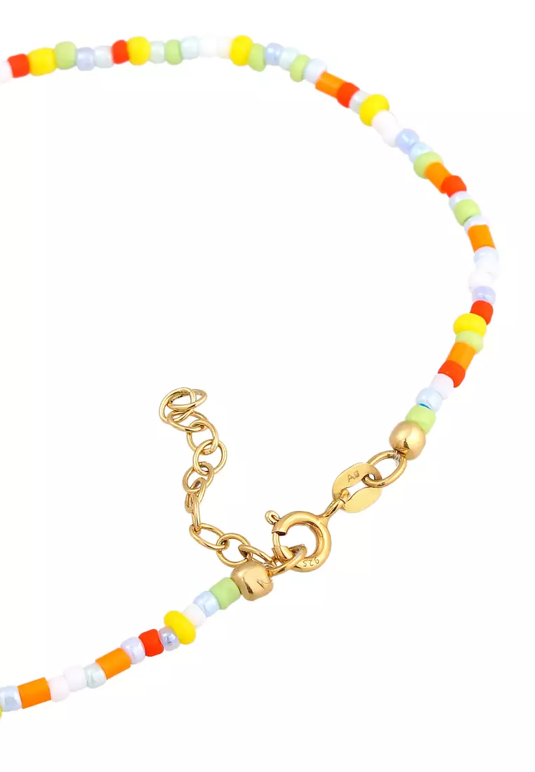 Anklet Peace Symbol Glass Beads Colourful Gold Plated