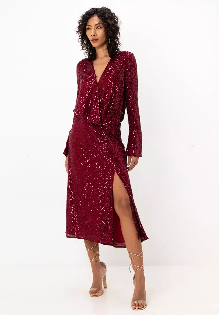 Buy ASOS Design Embellished Drape Detail Midi Dress With Buttons