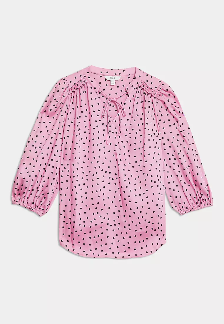 Printed Tie Neck Popover Blouse