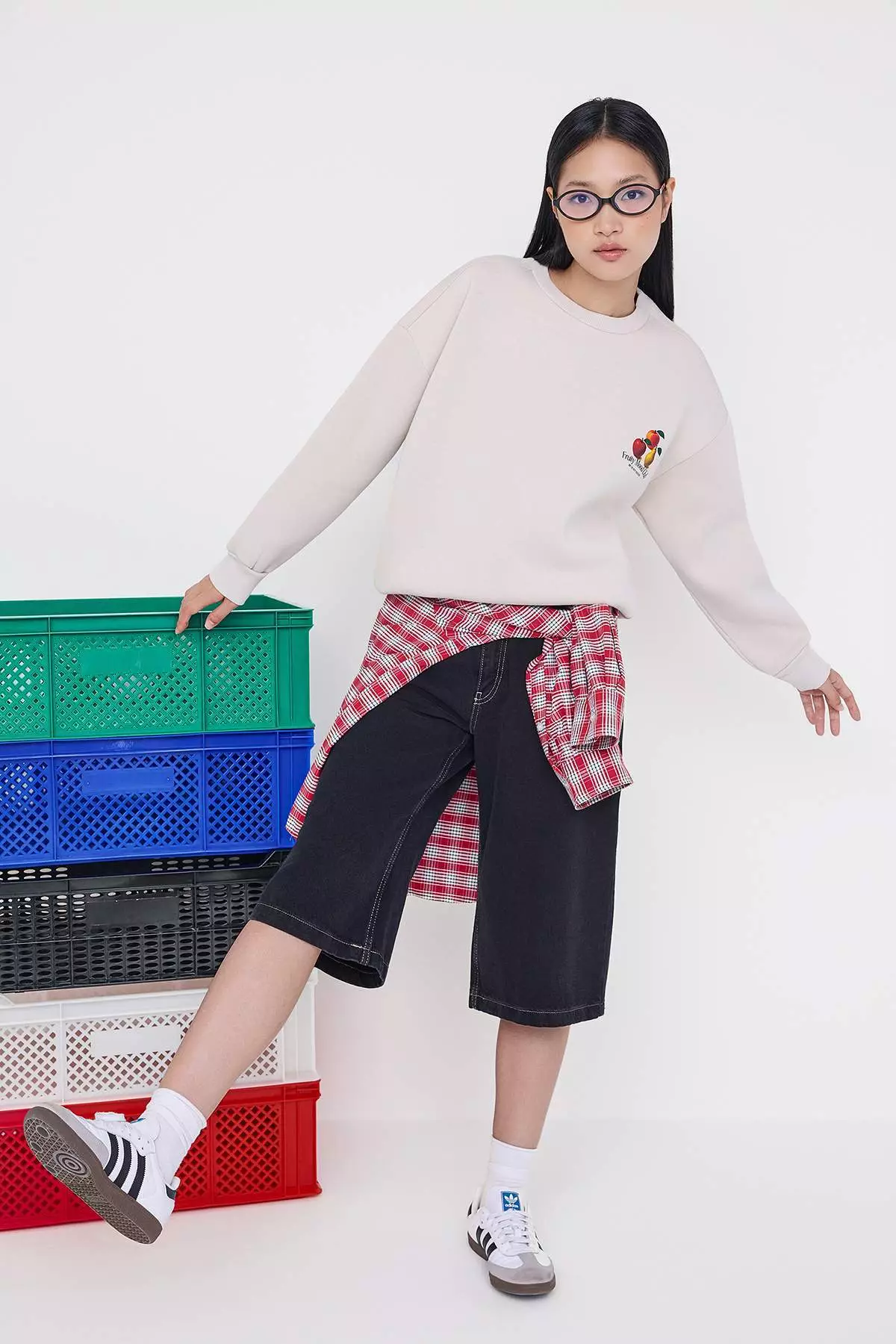 Stone Back Printed Oversize/Wide Pattern Thick Inside Polar Fleece Knitted Sweatshirt