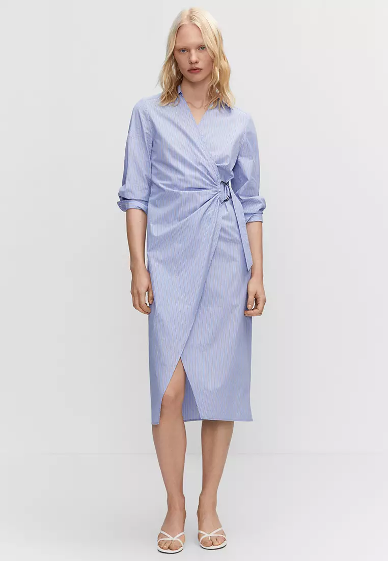 Mango blue striped dress discount