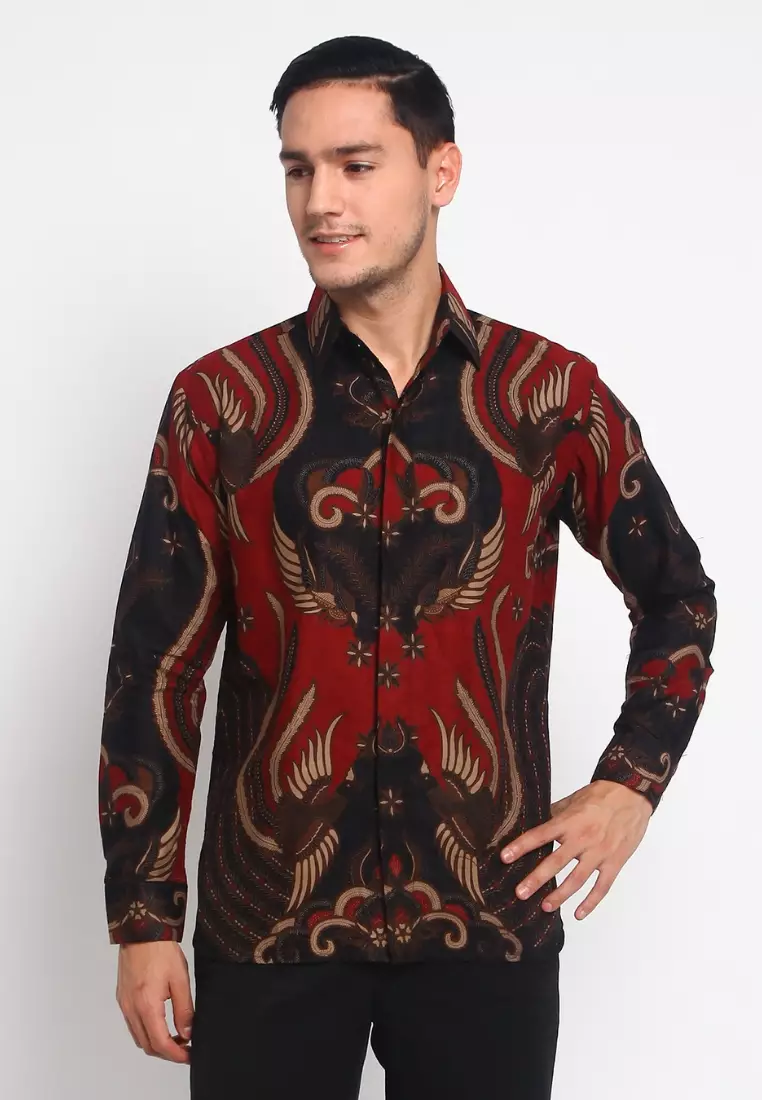 Kemeja Batik Pria Premium Slimfit Elegant Modern Lengan Panjang Halayudha Maron