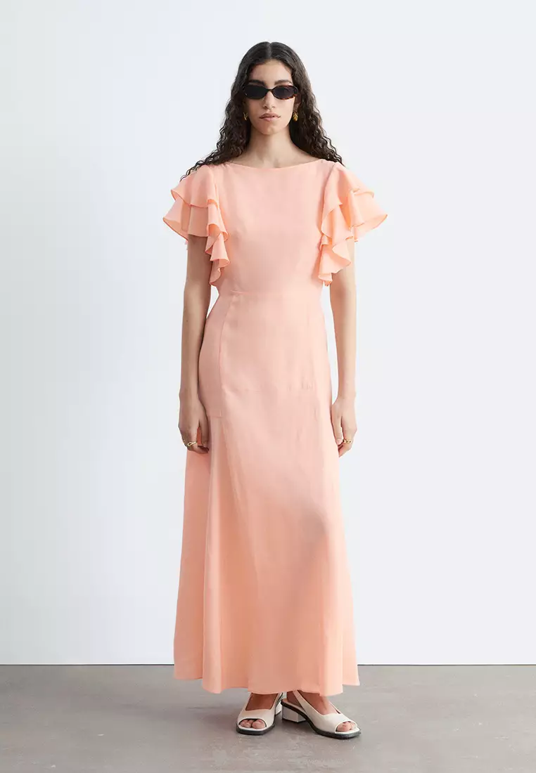 Frilled Satin Maxi Dress