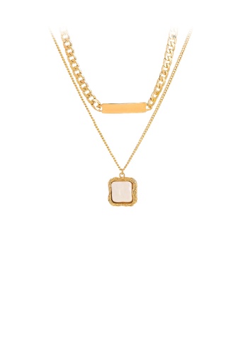 Glamorousky silver Fashion Personality Plated Gold Geometric Square Pendant with Double Layer Necklace 57E23ACBE76150GS_1