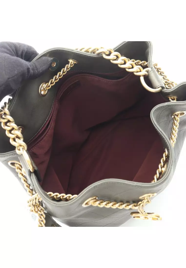 Pre-Loved Chanel matelasse 2WAY chain shoulder bag leather gray green gold hardware