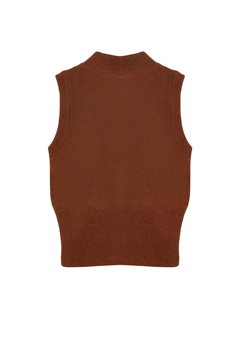 Limited Edition Brown Soft Texture Knit Vest TWOAW24HI00403