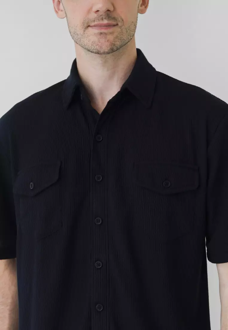 Cotton Well Lyon Waffle Shirt Black