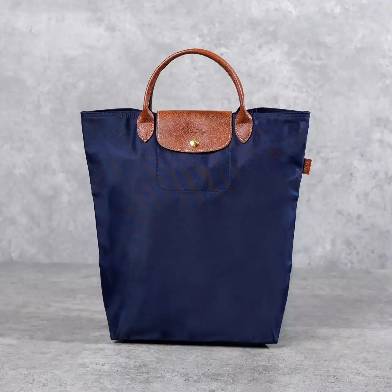 Tas LONGCHAMP LE PLIAGE NAVY BROWN HANDLE SHOPPER BAG 100% ORIGINAL